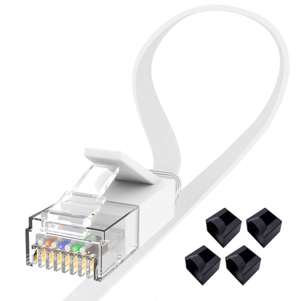 Jaremite Cat6 Ethernet Cable 6Ft 2Pack White, Internet Lan Network Cable With Dust Cover, Rj45 High Speed Flat Patch Cords For P